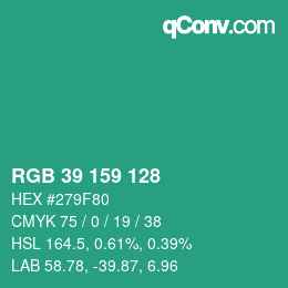 Color code: RGB 39 159 128 | qconv.com