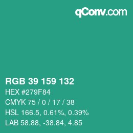 カラーコード: RGB 39 159 132 | qconv.com