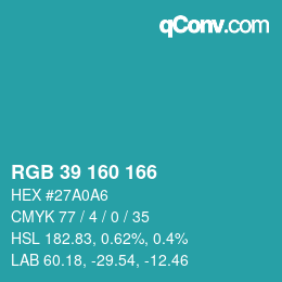 Color code: RGB 39 160 166 | qconv.com