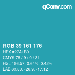 Color code: RGB 39 161 176 | qconv.com