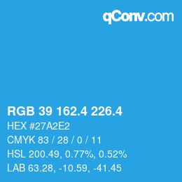 カラーコード: RGB 39 162.4 226.4 | qconv.com