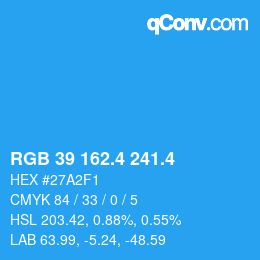 カラーコード: RGB 39 162.4 241.4 | qconv.com