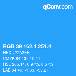 カラーコード: RGB 39 162.4 251.4 | qconv.com