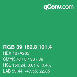 カラーコード: RGB 39 162.8 101.4 | qconv.com