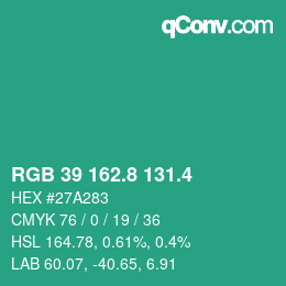 カラーコード: RGB 39 162.8 131.4 | qconv.com