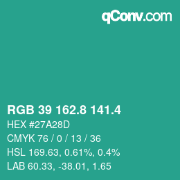 カラーコード: RGB 39 162.8 141.4 | qconv.com