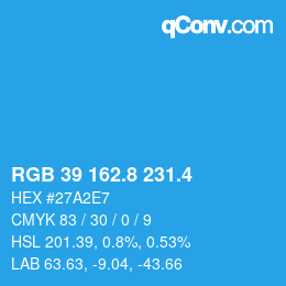 カラーコード: RGB 39 162.8 231.4 | qconv.com