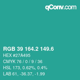 カラーコード: RGB 39 164.2 149.6 | qconv.com