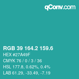 カラーコード: RGB 39 164.2 159.6 | qconv.com