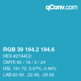 カラーコード: RGB 39 164.2 194.6 | qconv.com