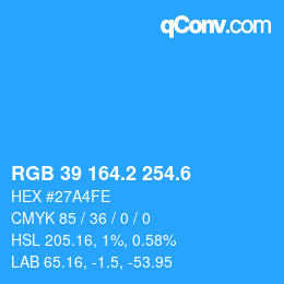 カラーコード: RGB 39 164.2 254.6 | qconv.com