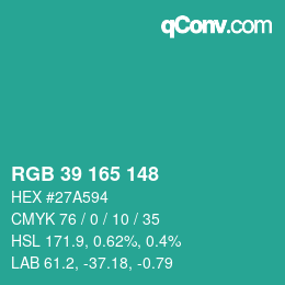 Color code: RGB 39 165 148 | qconv.com