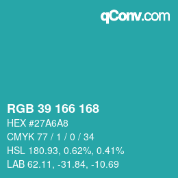 Color code: RGB 39 166 168 | qconv.com
