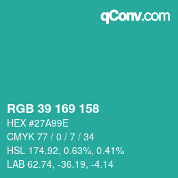カラーコード: RGB 39 169 158 | qconv.com