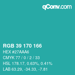 Color code: RGB 39 170 166 | qconv.com