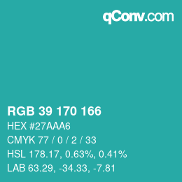 Color code: RGB 39 170 166 | qconv.com