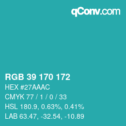 Color code: RGB 39 170 172 | qconv.com