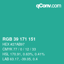 颜色代码: RGB 39 171 151 | qconv.com