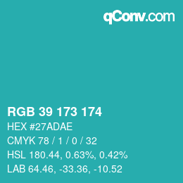 カラーコード: RGB 39 173 174 | qconv.com