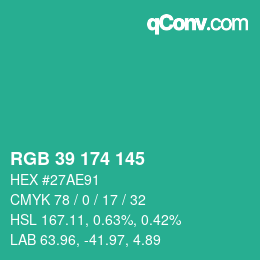 Color code: RGB 39 174 145 | qconv.com