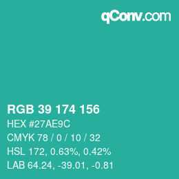 カラーコード: RGB 39 174 156 | qconv.com
