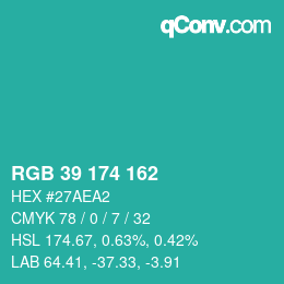 カラーコード: RGB 39 174 162 | qconv.com