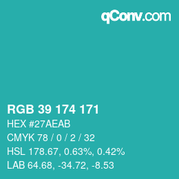 Color code: RGB 39 174 171 | qconv.com