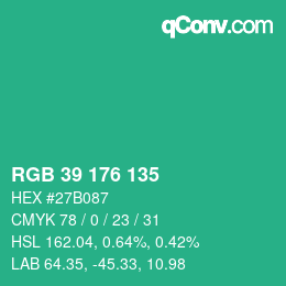 颜色代码: RGB 39 176 135 | qconv.com
