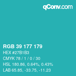 カラーコード: RGB 39 177 179 | qconv.com