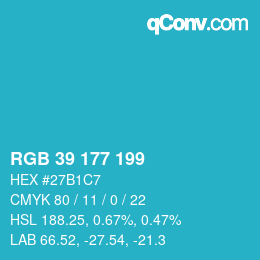 Color code: RGB 39 177 199 | qconv.com