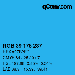 Color code: RGB 39 178 237 | qconv.com