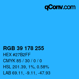 Color code: RGB 39 178 255 | qconv.com