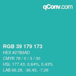 Color code: RGB 39 179 173 | qconv.com