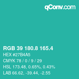 カラーコード: RGB 39 180.8 165.4 | qconv.com