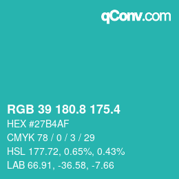 カラーコード: RGB 39 180.8 175.4 | qconv.com