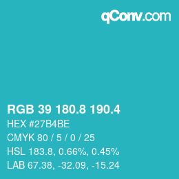 カラーコード: RGB 39 180.8 190.4 | qconv.com