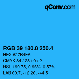 カラーコード: RGB 39 180.8 250.4 | qconv.com