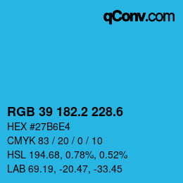 カラーコード: RGB 39 182.2 228.6 | qconv.com