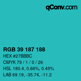颜色代码: RGB 39 187 188 | qconv.com