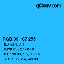 Color code: RGB 39 187 255 | qconv.com