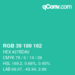 Color code: RGB 39 189 162 | qconv.com