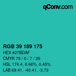 Color code: RGB 39 189 175 | qconv.com