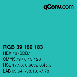 Color code: RGB 39 189 183 | qconv.com