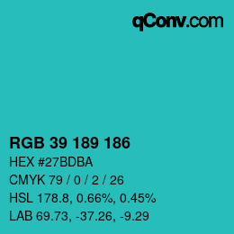Color code: RGB 39 189 186 | qconv.com