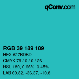 Color code: RGB 39 189 189 | qconv.com