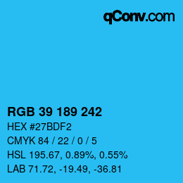 Color code: RGB 39 189 242 | qconv.com