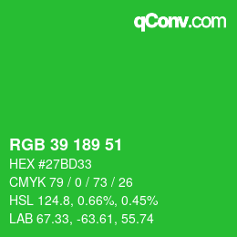 Color code: RGB 39 189 51 | qconv.com