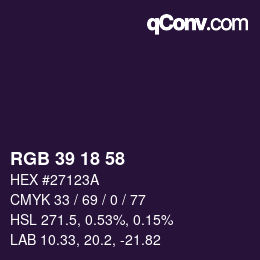 Color code: RGB 39 18 58 | qconv.com