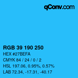 Color code: RGB 39 190 250 | qconv.com