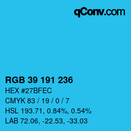 颜色代码: RGB 39 191 236 | qconv.com